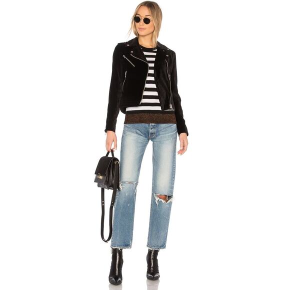 Rag & Bone / Jean Mercer Jacket Black Velvet Motorcycle Biker Zipper Collar S - Picture 12 of 13